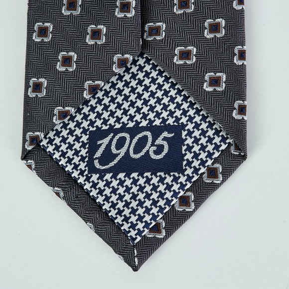 Jos A Bank 1905 Mens Silk Tie Grey Geometric Woven Necktie Classic Dress - Picture 4 of 8
